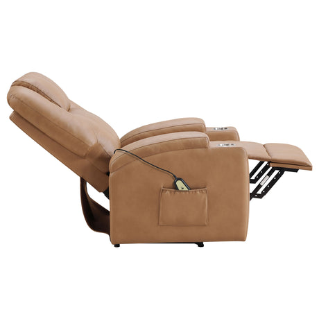 Armstrong Upholstered Power Lift Massage Recliner Camel - Coaster Furniture - sold by Home Elegance USA