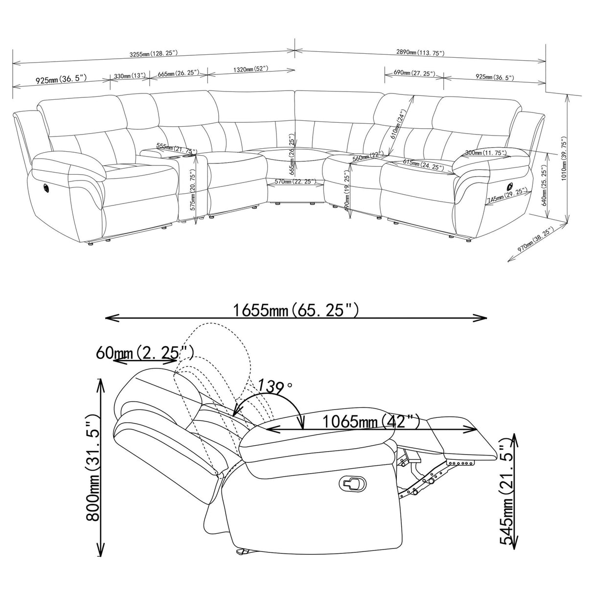 Bahrain 6 - piece Upholstered Motion Sectional Charcoal - 609540 - image - 12