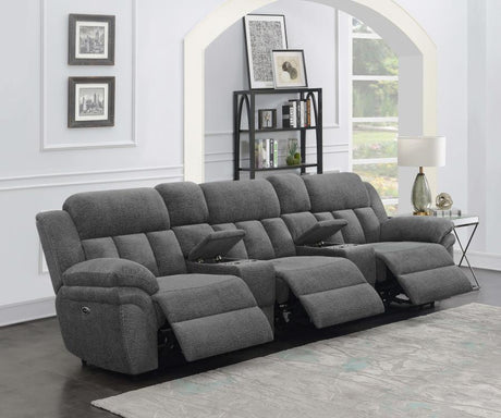 5 Pc Power Theater Seating - Bahrain 5-piece Upholstered Power Home Theater Seating Charcoal - Home Elegance USA - image-2