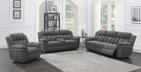 Bahrain Upholstered Power Loveseat with Console Charcoal | Coaster | Home Elegance USA