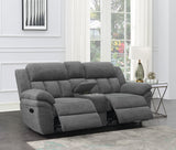 Bahrain Upholstered Motion Loveseat with Console Charcoal | Coaster | Home Elegance USA