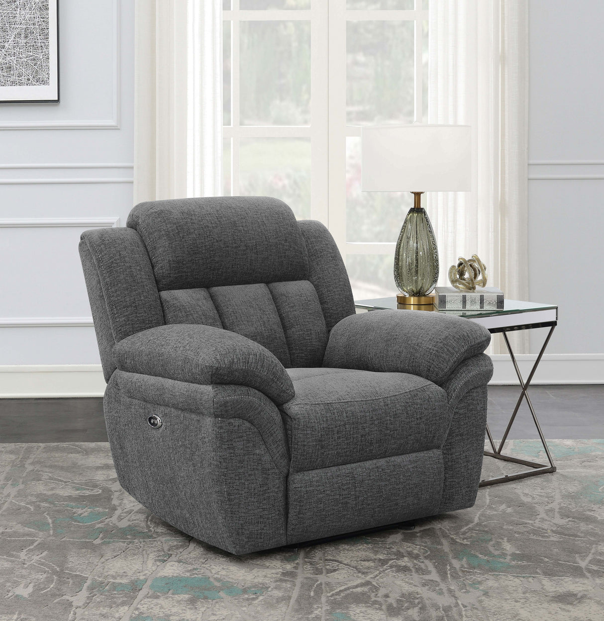 Power Glider Recliner - Bahrain Upholstered Power Glider Recliner Charcoal