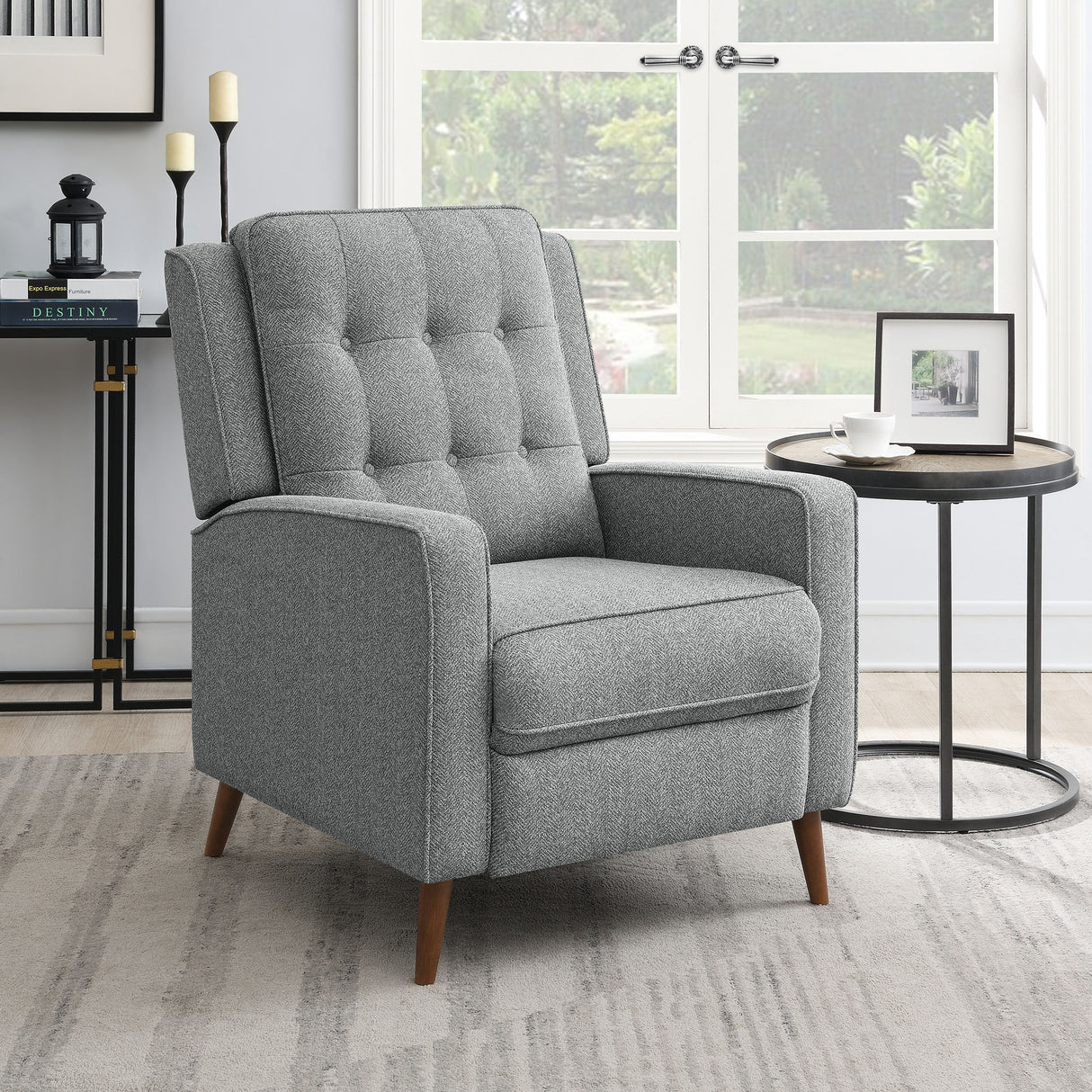 Push Back Recliner - Davidson Upholstered Tufted Push Back Recliner Grey