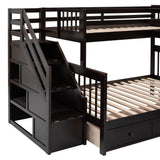 Twin-Twin over Full L-Shaped Bunk Bed With 3 Drawers, Portable Desk and Wardrobe, Espresso(OLD SKU:LT100542AAP) - sold by Home Elegance USA