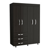 Hamilton Mobile Armoire, 4-Doors Cabinet, Three Drawers, Rods, Four Shelves, Black Wengue - Bedroom - sold by Home Elegance USA