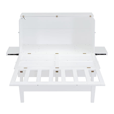 Queen Size Murphy Bed with USB Port and removable Shelves on Each Side,White - Home Elegance USA