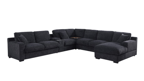 Chiara 141.5'W Dark Gray Chenille Fabric Corner Sectional Sofa with Right-Facing Chaise, Cupholders, and Charging Ports - sold by Home Elegance USA