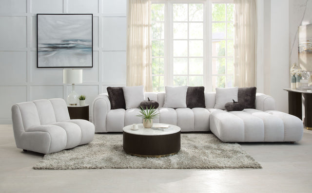 Manilla Ivory White Linen 2 Pcs Sectional Sofa w/Chaise w/ 1 Armless Chair