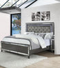 Modern Glam Style Upholstered Headboard Button Tufting Glass Inlay 1pc King Size Panel  LED Lights Bed Gray Faux Leather Finish Solid Wood Wooden Bedroom Furniture
