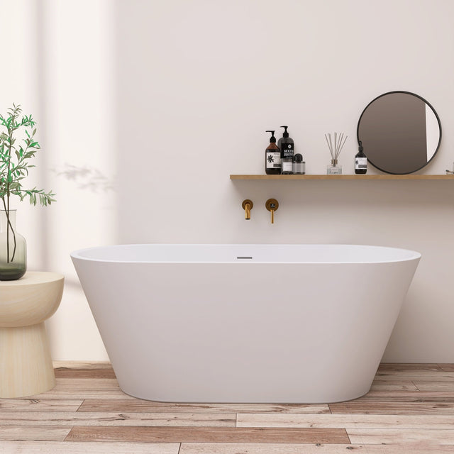 51" Acrylic Free Standing Tub - Classic Oval Shape Soaking Tub, Adjustable Freestanding Bathtub with Integrated Slotted Overflow and Chrome Pop - up Drain Anti - clogging Gloss White - W99564644 - image - 1