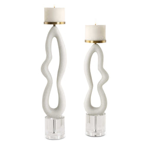 Feamelo Ivory Stone Candleholders (Set of 2) - Beige by Uttermost - View 1