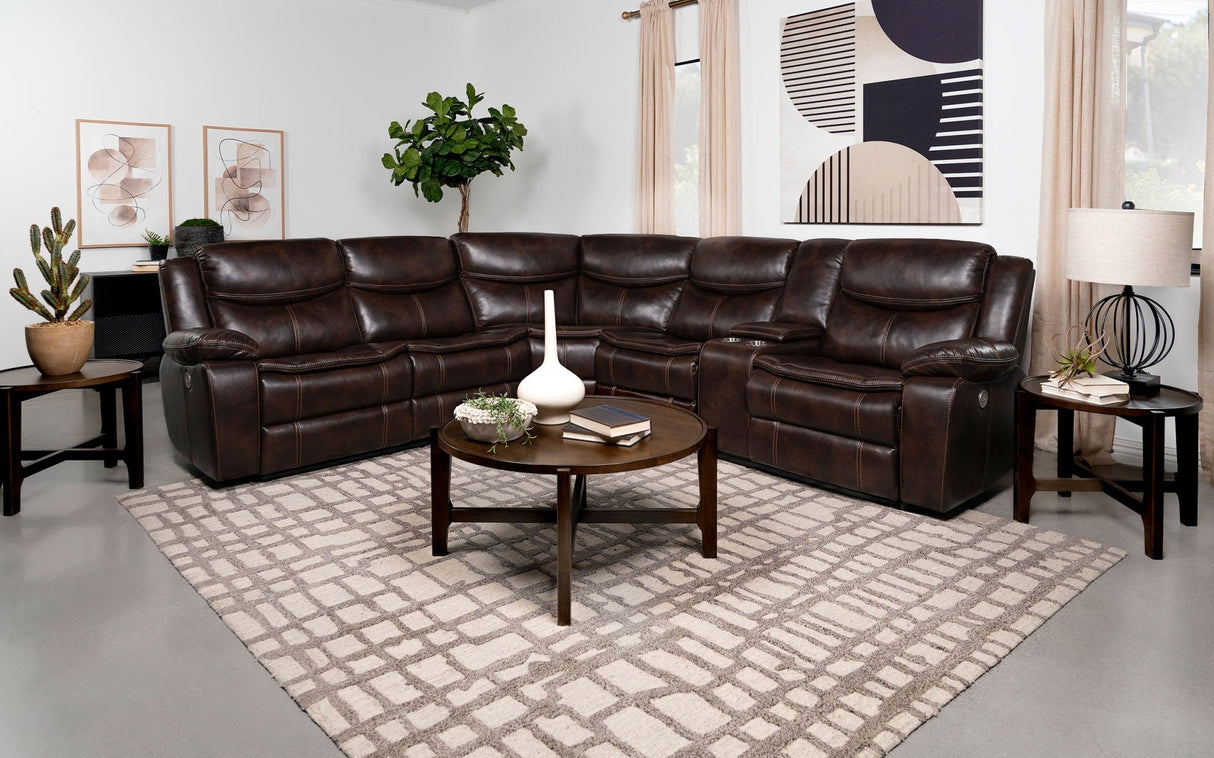 3 Pc Power Sectional - Sycamore Upholstered Power Reclining Sectional Sofa Dark Brown - 610190P - image - 1