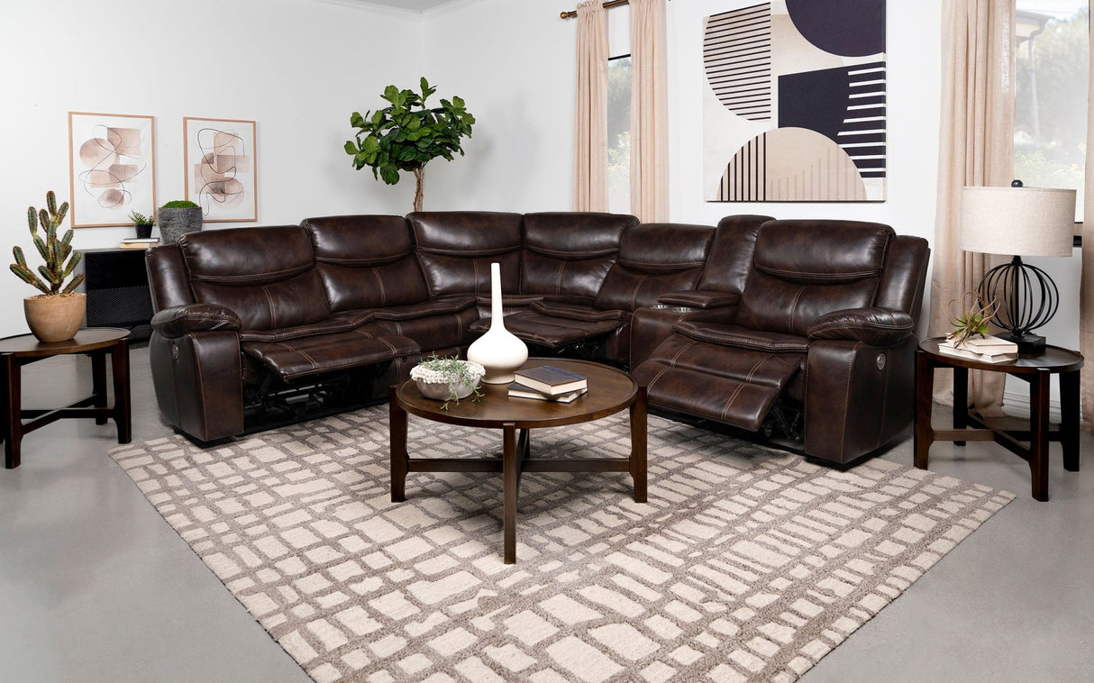 3 Pc Power Sectional - Sycamore Upholstered Power Reclining Sectional Sofa Dark Brown | Coaster | Home Elegance USA