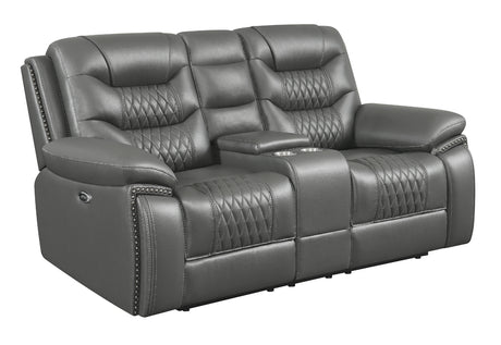 Power Loveseat - Flamenco Tufted Upholstered Power Loveseat with Console Charcoal