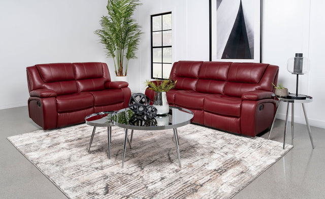 Camila 2 - piece Upholstered Reclining Sofa Set Red Faux Leather | Coaster | Home Elegance USA