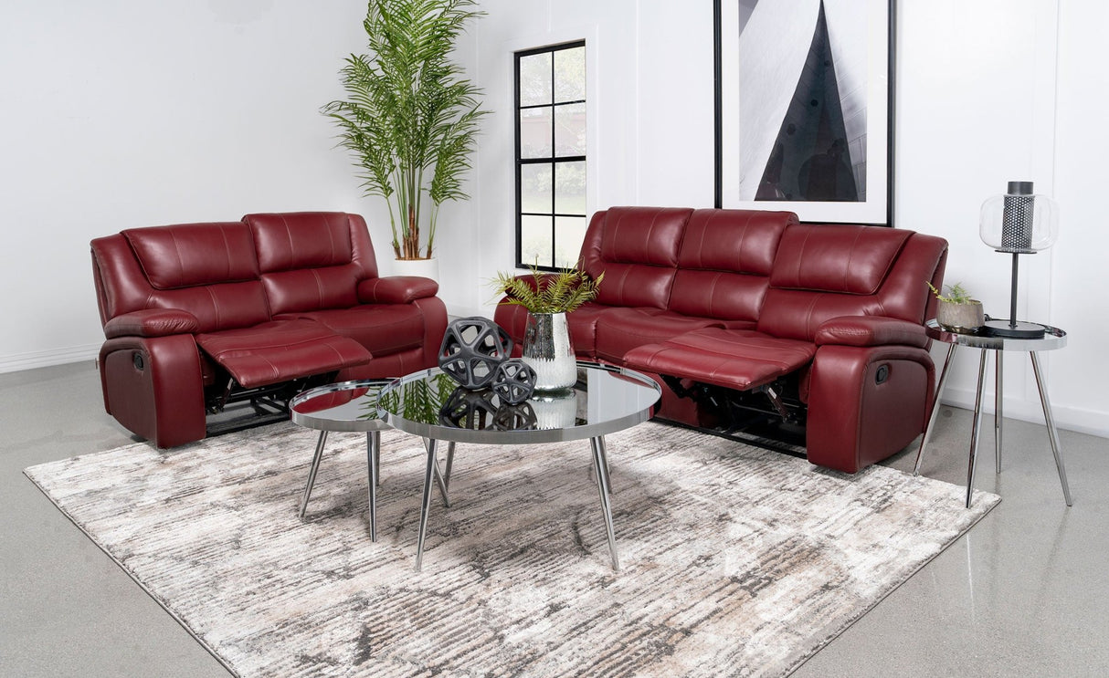 Camila 2 - piece Upholstered Reclining Sofa Set Red Faux Leather | Coaster | Home Elegance USA