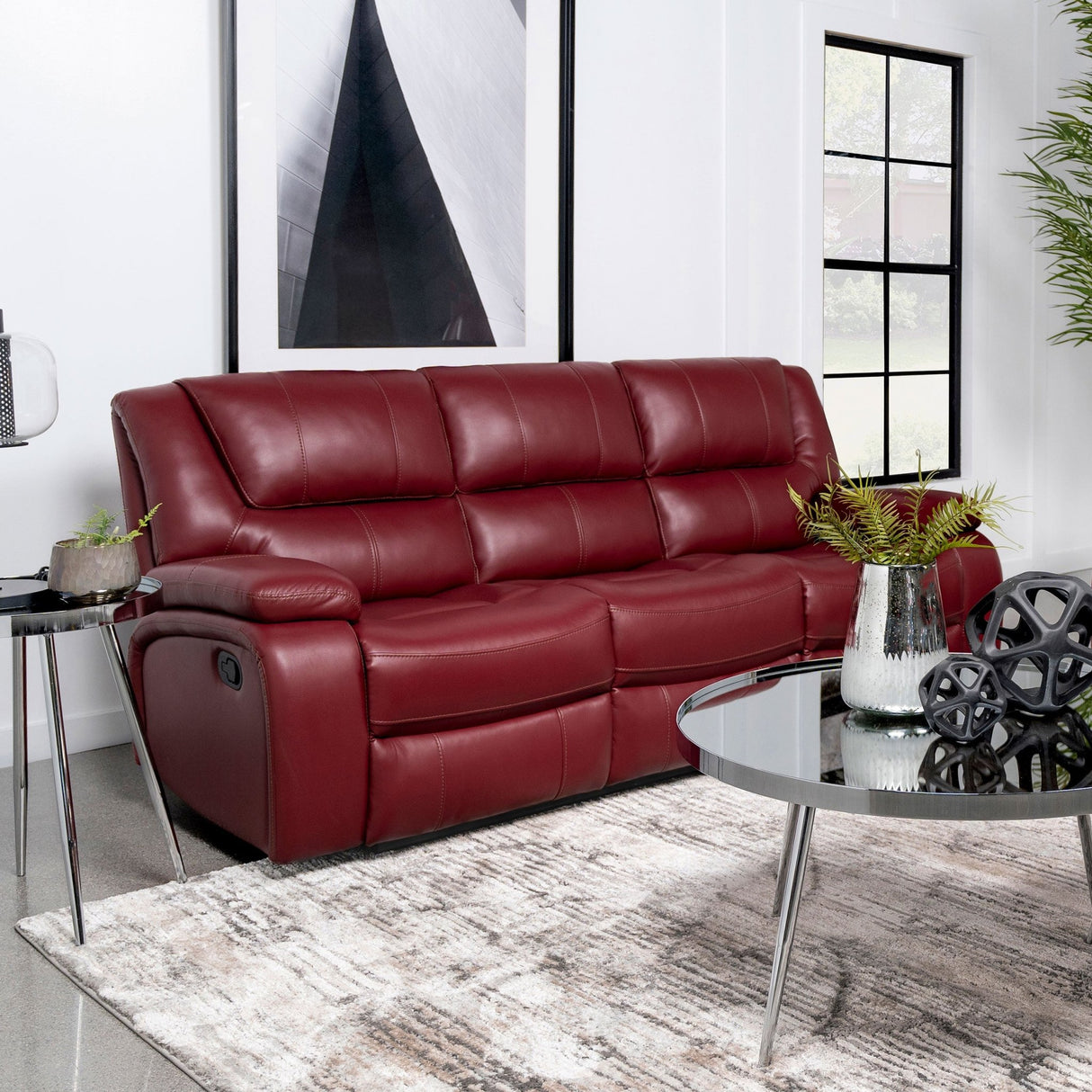 Camila Upholstered Motion Reclining Sofa Red Faux Leather | Coaster - 610241 - Home Elegance USA - 2