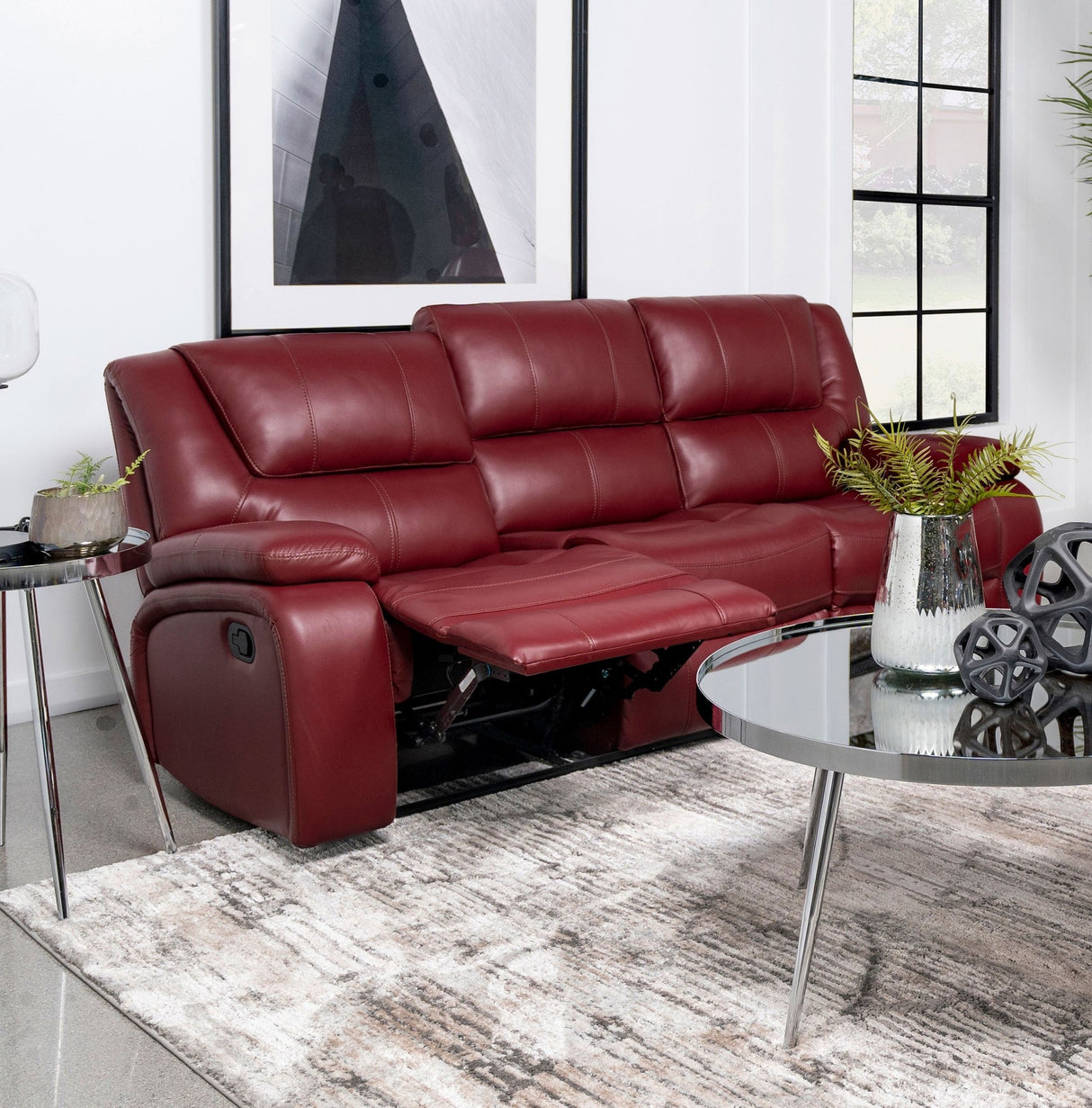 Camila Upholstered Motion Reclining Sofa Red Faux Leather | Coaster - 610241 - Home Elegance USA - 3