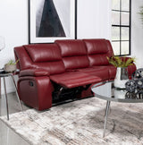 Camila Upholstered Motion Reclining Sofa Red Faux Leather | Coaster | Home Elegance USA