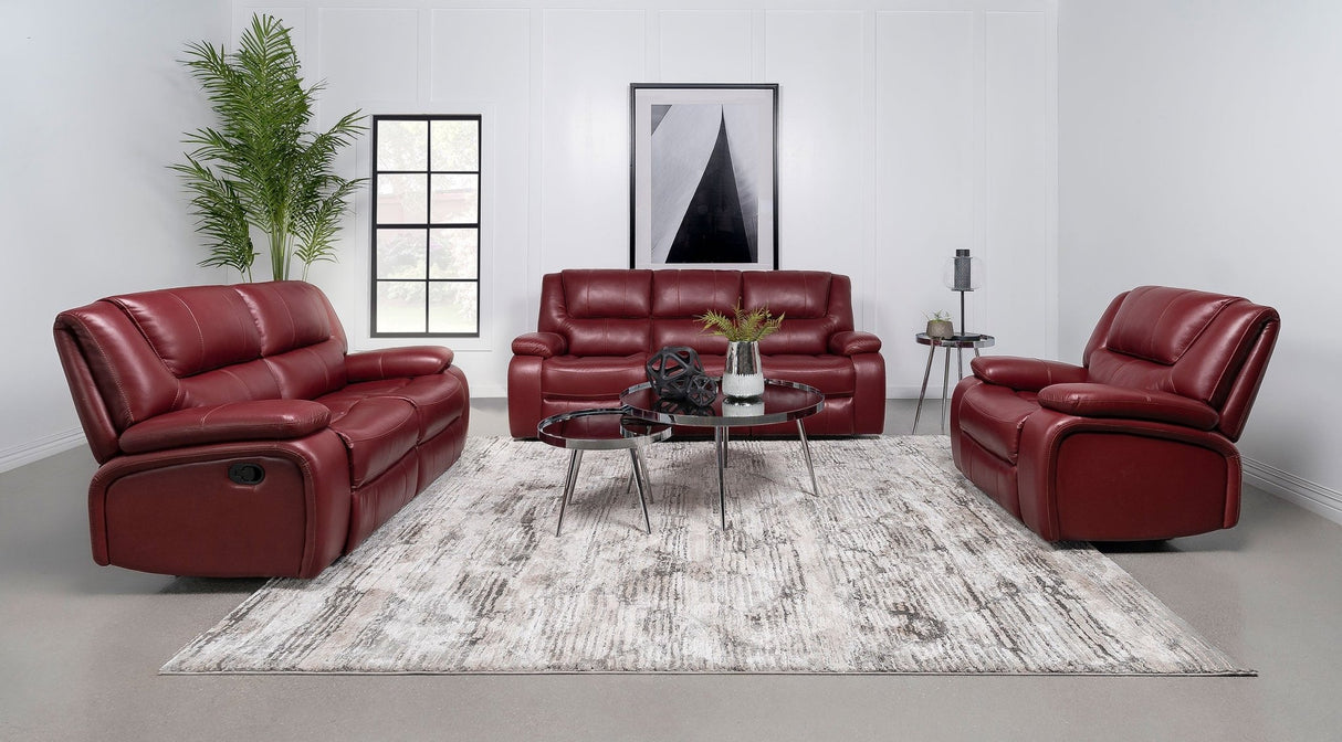 Camila Upholstered Motion Reclining Sofa Red Faux Leather | Coaster | Home Elegance USA