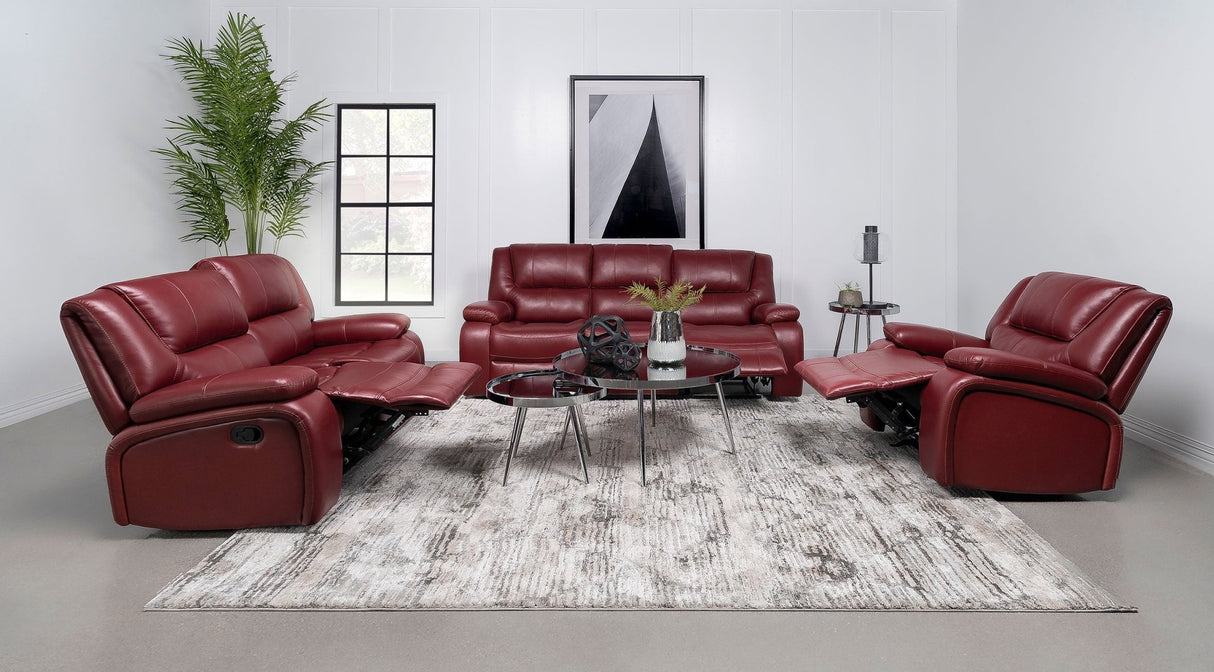 Camila Upholstered Motion Reclining Sofa Red Faux Leather | Coaster - 610241 - Home Elegance USA - 12