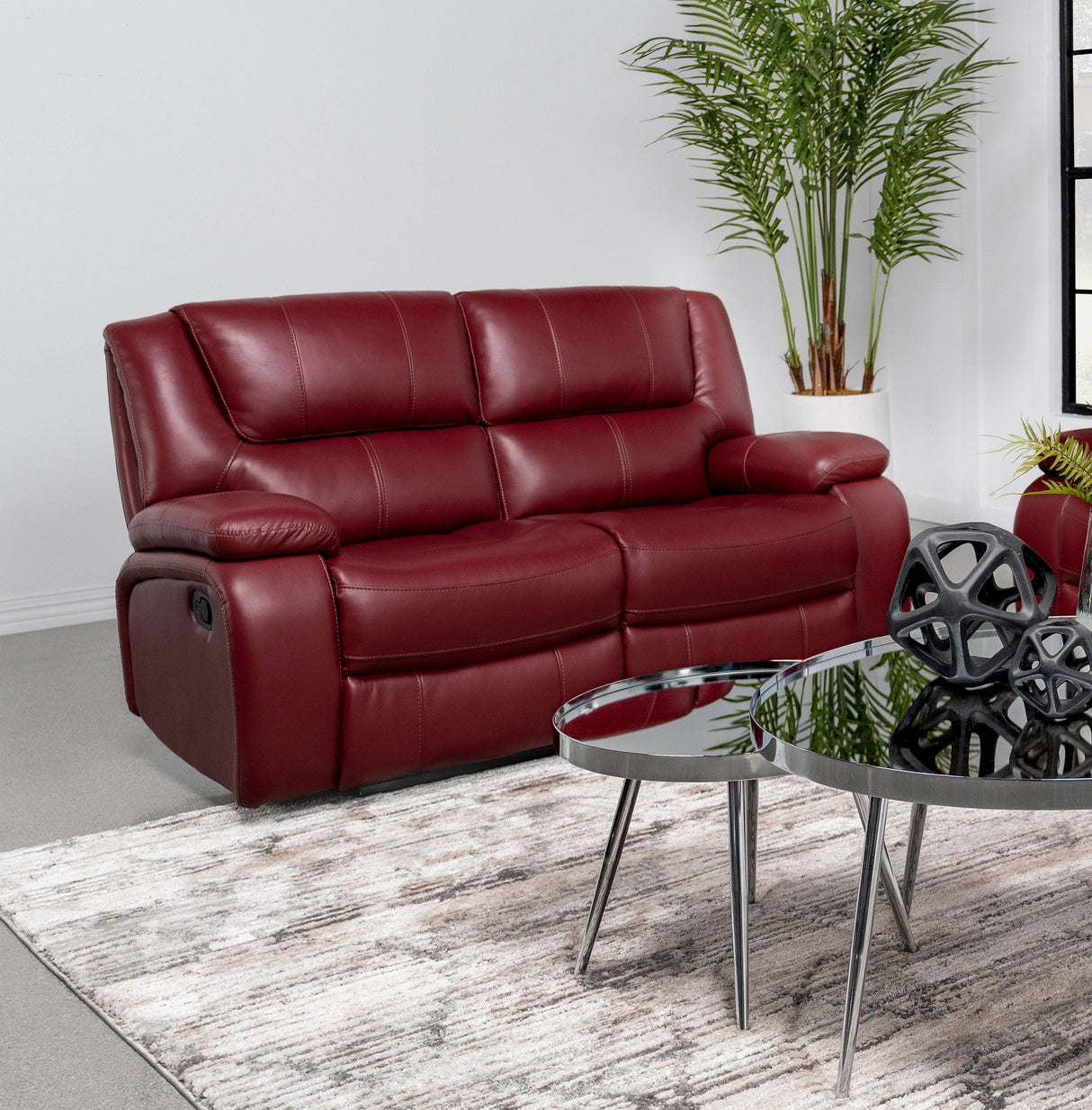 Camila Upholstered Motion Reclining Loveseat Red Faux Leather | Coaster - 610242 - Home Elegance USA - 2