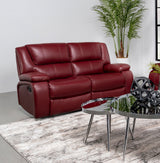 Camila Upholstered Motion Reclining Loveseat Red Faux Leather | Coaster | Home Elegance USA