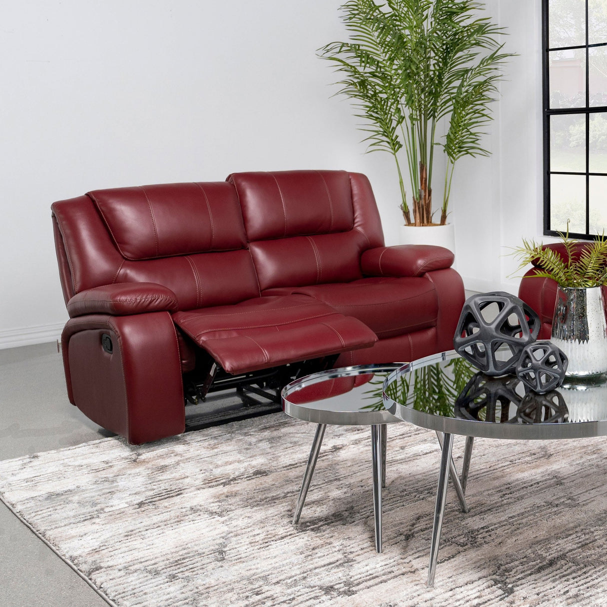 Camila Upholstered Motion Reclining Loveseat Red Faux Leather | Coaster - 610242 - Home Elegance USA - 3