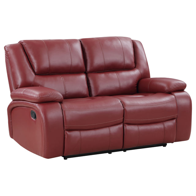 Motion Loveseat - Camila Upholstered Motion Reclining Loveseat Red Faux Leather