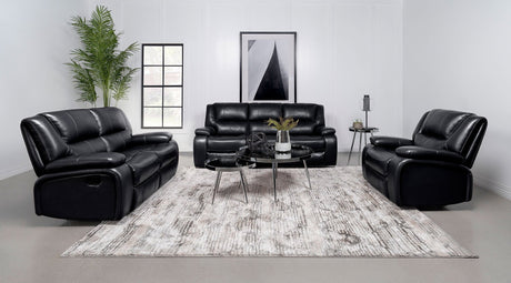 Camila 3 - piece Upholstered Motion Reclining Sofa Set Black | Coaster | Home Elegance USA