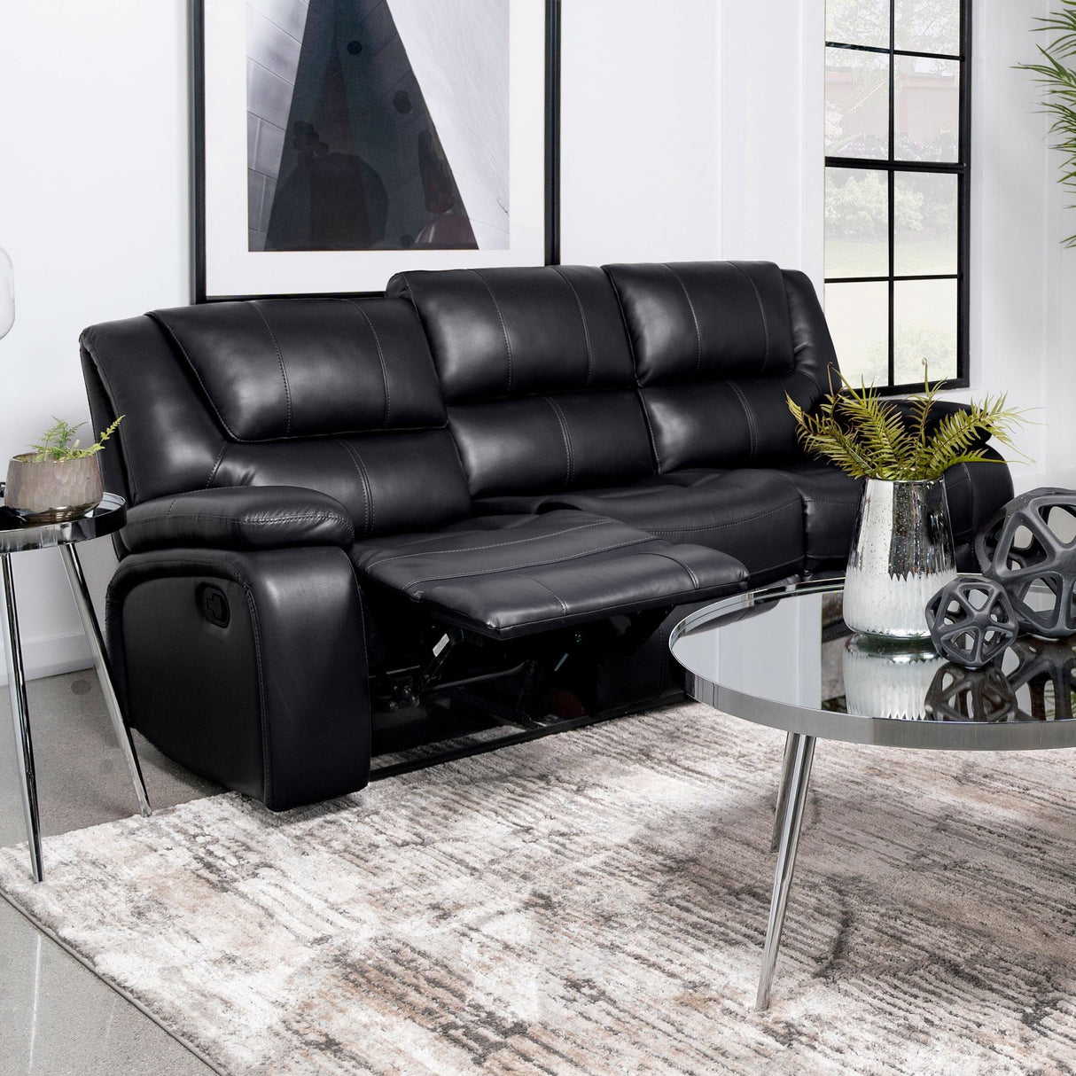 Camila Upholstered Motion Reclining Sofa Black | Coaster | Home Elegance USA