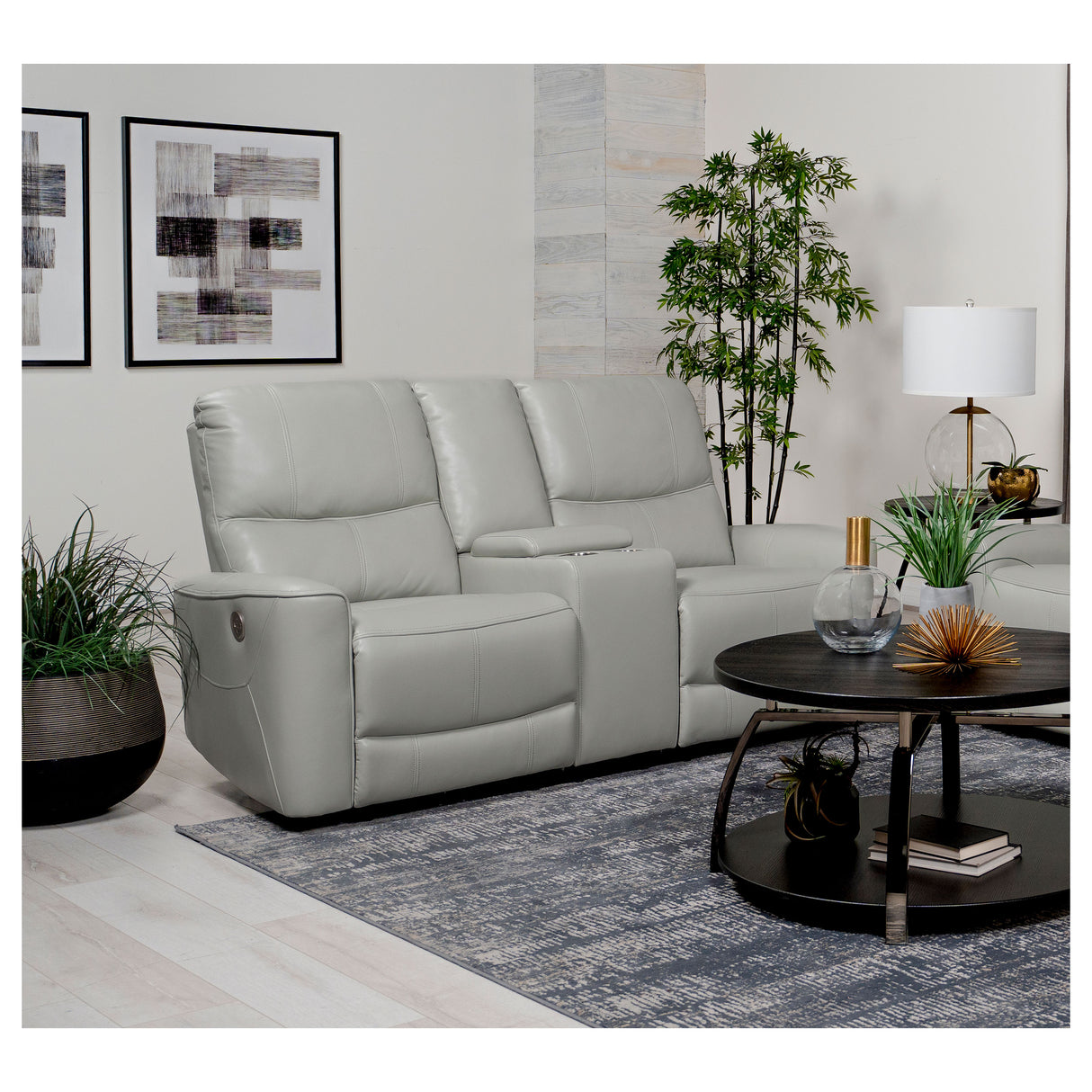 Power Loveseat - Greenfield Upholstered Power Reclining Loveseat with Console Ivory