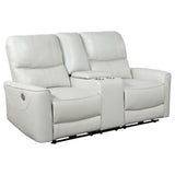 Power Loveseat - Greenfield Upholstered Power Reclining Loveseat with Console Ivory