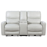 Power Loveseat - Greenfield Upholstered Power Reclining Loveseat with Console Ivory