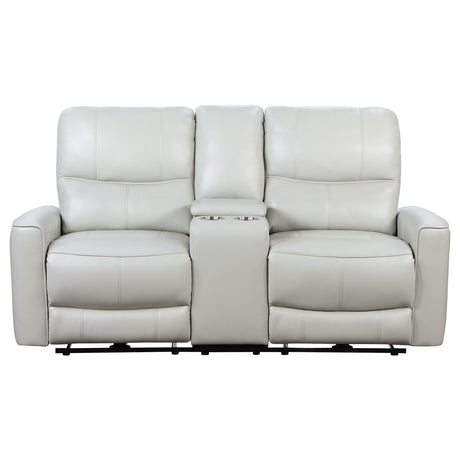 Power Loveseat - Greenfield Upholstered Power Reclining Loveseat with Console Ivory