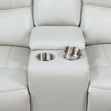 Power Loveseat - Greenfield Upholstered Power Reclining Loveseat with Console Ivory