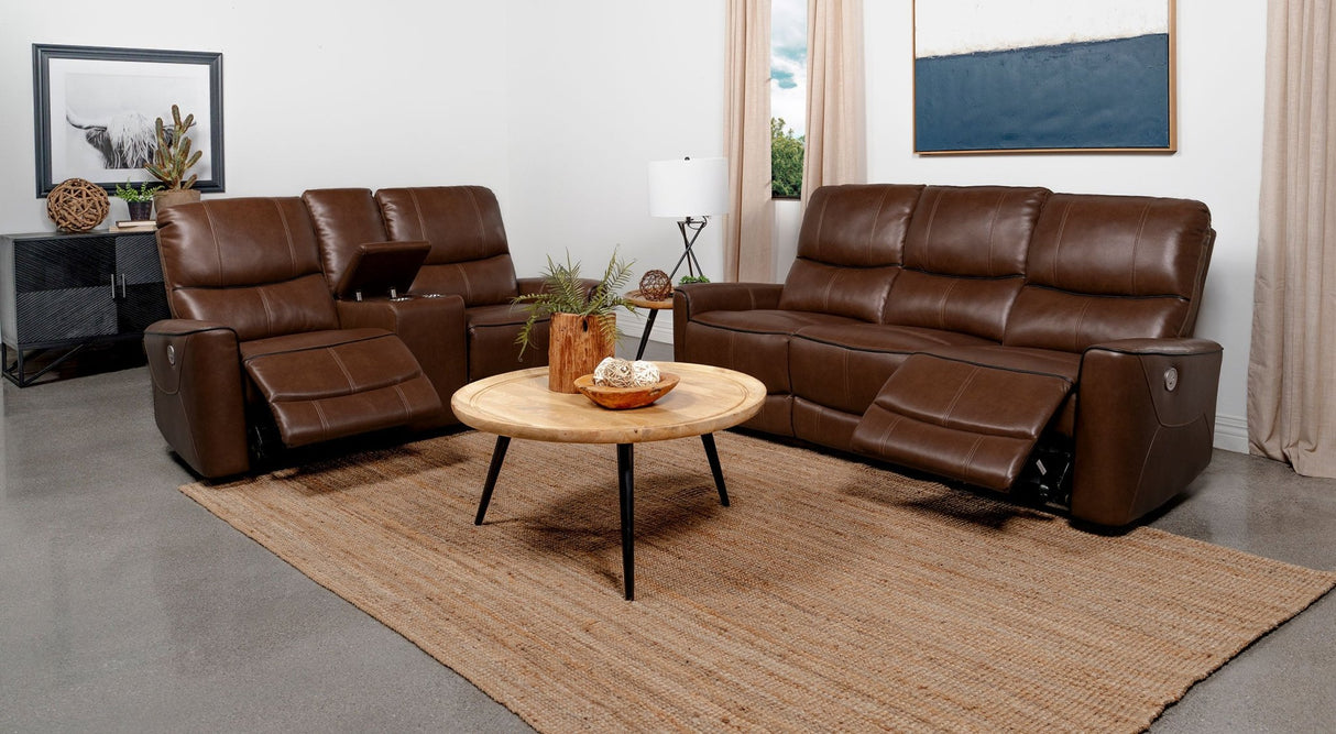 Power Sofa 2 Pc Set - Greenfield 2-piece Upholstered Power Reclining Sofa Set Saddle Brown