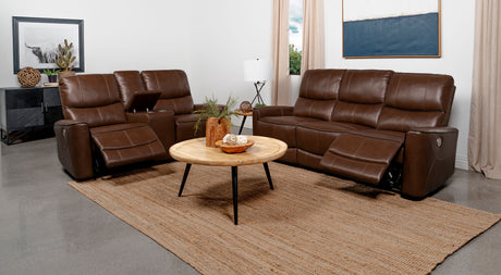 Power Sofa 2 Pc Set - Greenfield 2-piece Upholstered Power Reclining Sofa Set Saddle Brown