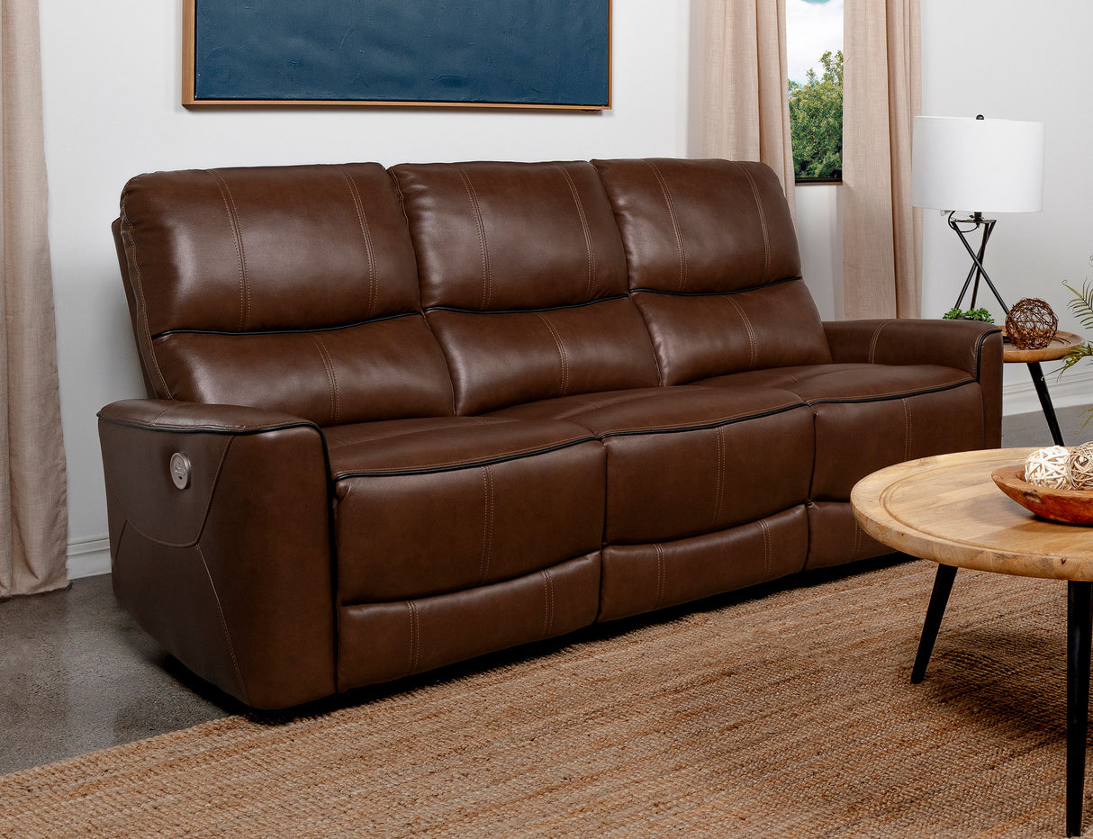 Power Sofa - Greenfield Upholstered Power Reclining Sofa Saddle Brown