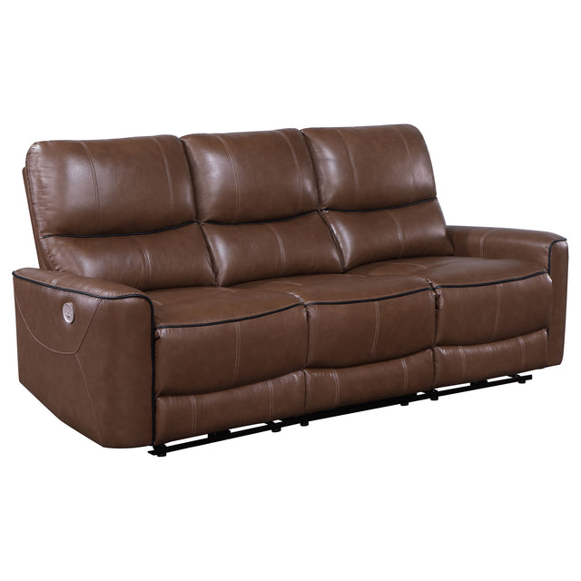 Power Sofa - Greenfield Upholstered Power Reclining Sofa Saddle Brown