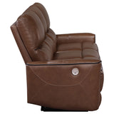 Power Sofa - Greenfield Upholstered Power Reclining Sofa Saddle Brown