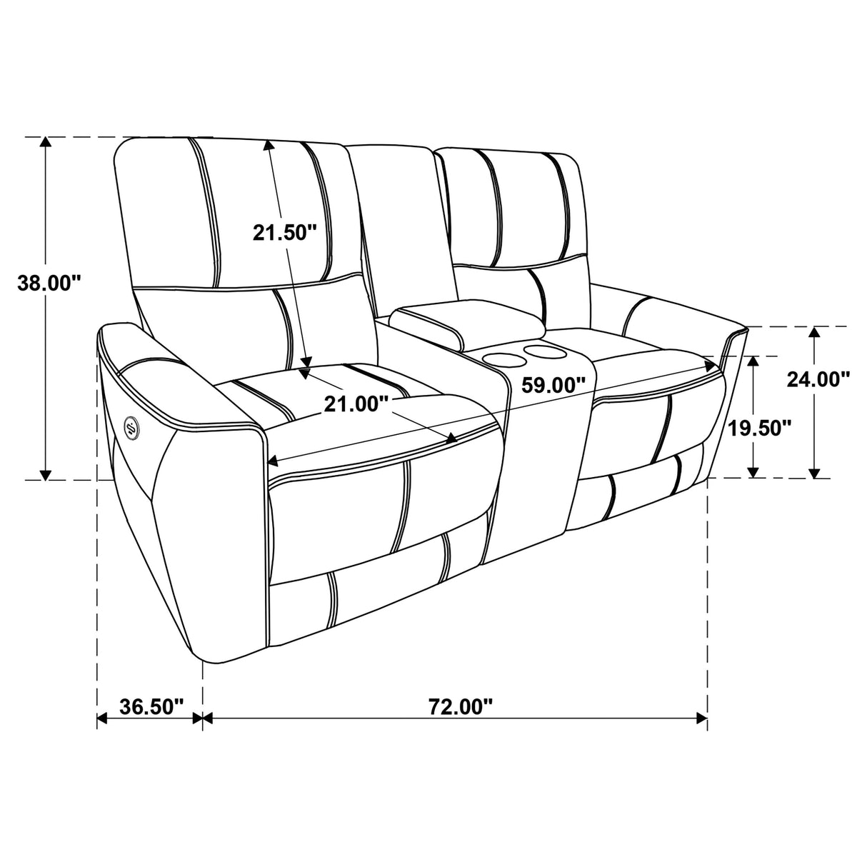 Power Loveseat - Greenfield Upholstered Power Reclining Loveseat with Console Saddle Brown