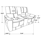 Power Loveseat - Greenfield Upholstered Power Reclining Loveseat with Console Saddle Brown