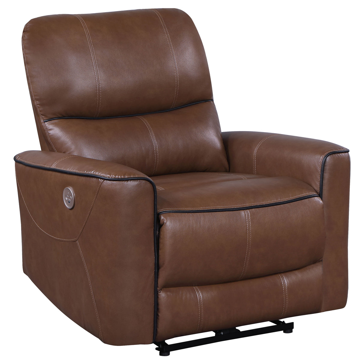 Power Recliner  - Greenfield Upholstered Power Recliner Chair Saddle Brown