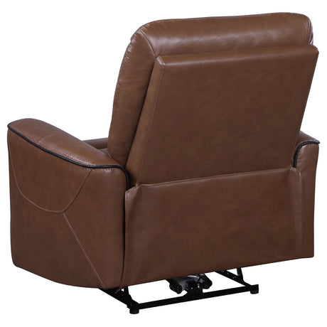 Power Recliner  - Greenfield Upholstered Power Recliner Chair Saddle Brown