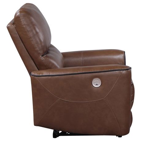 Power Recliner  - Greenfield Upholstered Power Recliner Chair Saddle Brown