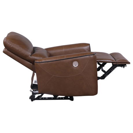 Power Recliner  - Greenfield Upholstered Power Recliner Chair Saddle Brown