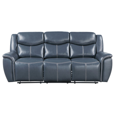 Motion Sofa - Sloane Upholstered Motion Reclining Sofa with Drop Down Table Blue