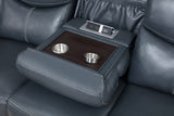 Motion Sofa - Sloane Upholstered Motion Reclining Sofa with Drop Down Table Blue