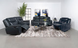 Motion Sofa - Sloane Upholstered Motion Reclining Sofa with Drop Down Table Blue